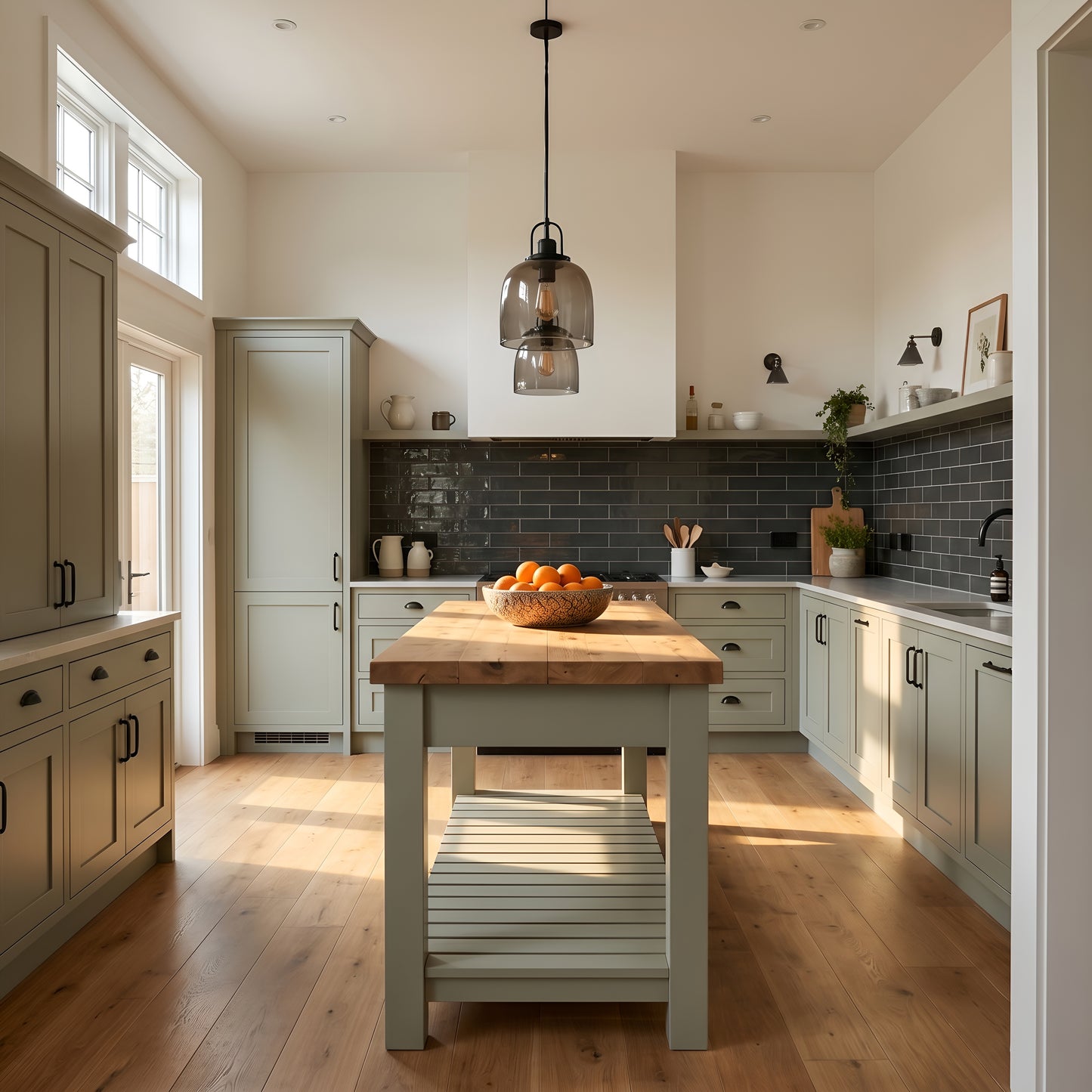 IRONSTEAD Sage Green Kitchen Island / Breakfast Bar / Rustic Sage Green Island