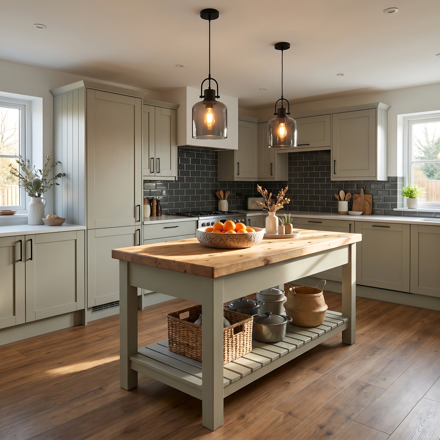 IRONSTEAD Sage Green Kitchen Island / Breakfast Bar / Rustic Sage Green Island