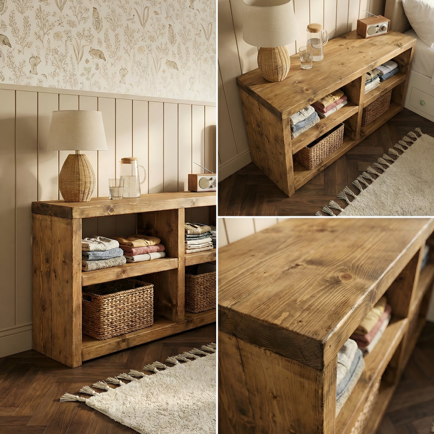 Halsten Timber Shelving Unit / Storage Shelf / Living Room Bookshelf / Shoe Storage Rustic Storage Unit Solid Wood Cottage Style /Book Shelf