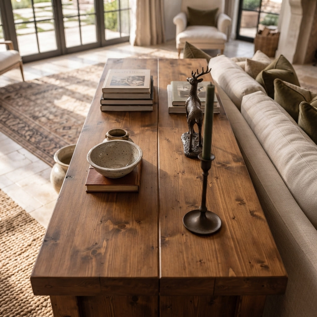 HARRINGTON Walnut Colour 3 Tier Solid Wood Tv Unit / Solid Wood / Rustic TV Stand