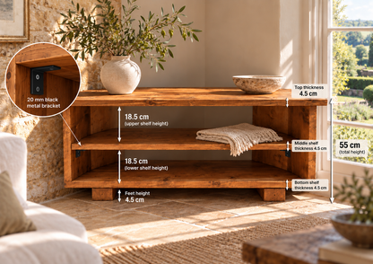 HARTWELL 3 Tier Corner Solid Wood Tv Unit / Solid Wood / Rustic