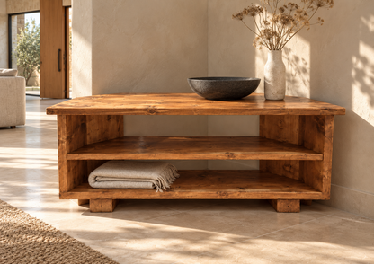 HARTWELL 3 Tier Corner Solid Wood Tv Unit / Solid Wood / Rustic