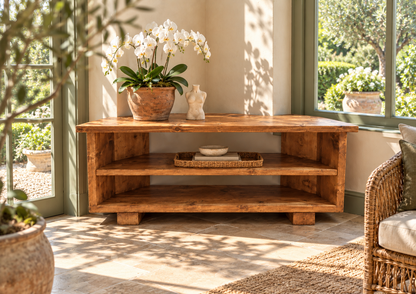 HARTWELL 3 Tier Corner Solid Wood Tv Unit / Solid Wood / Rustic