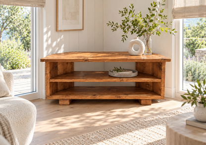 HARTWELL 3 Tier Corner Solid Wood Tv Unit / Solid Wood / Rustic