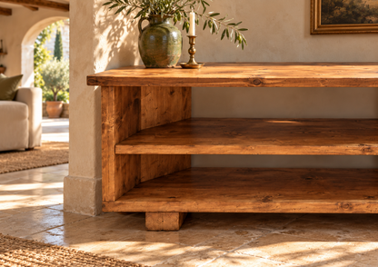 HARTWELL 3 Tier Corner Solid Wood Tv Unit / Solid Wood / Rustic