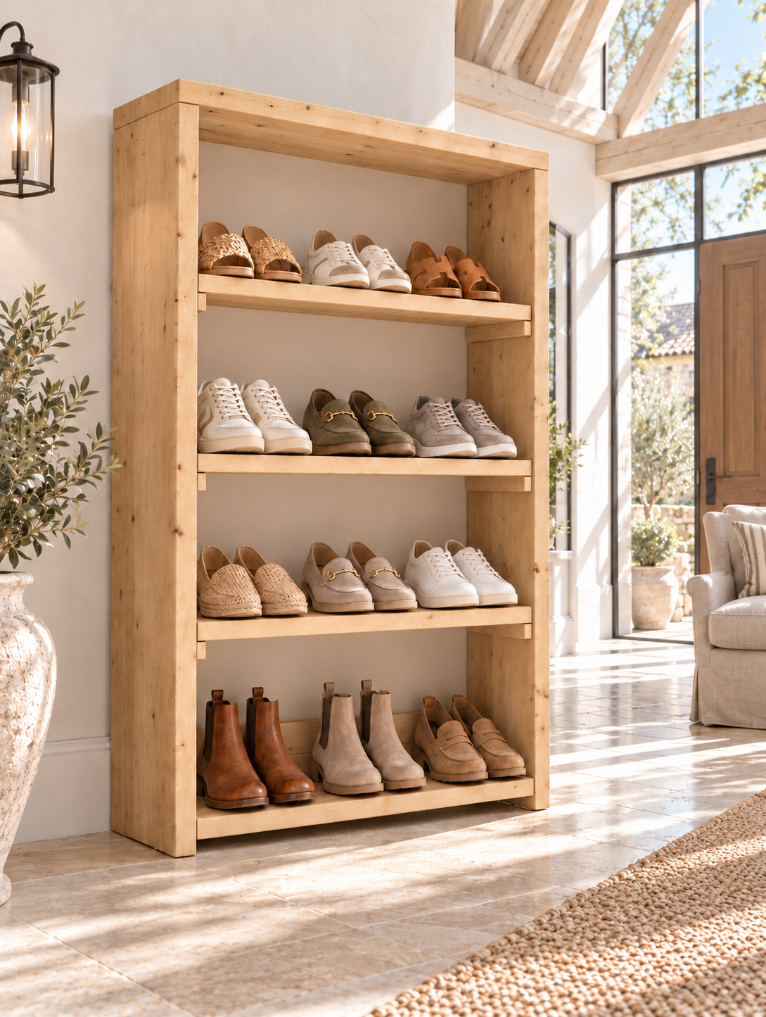 HATHERLEIGH Light Oak Colour Solid Wood Wardrobe Shoe Cabinet – Open Wardrobe, Rustic Scandinavian Design