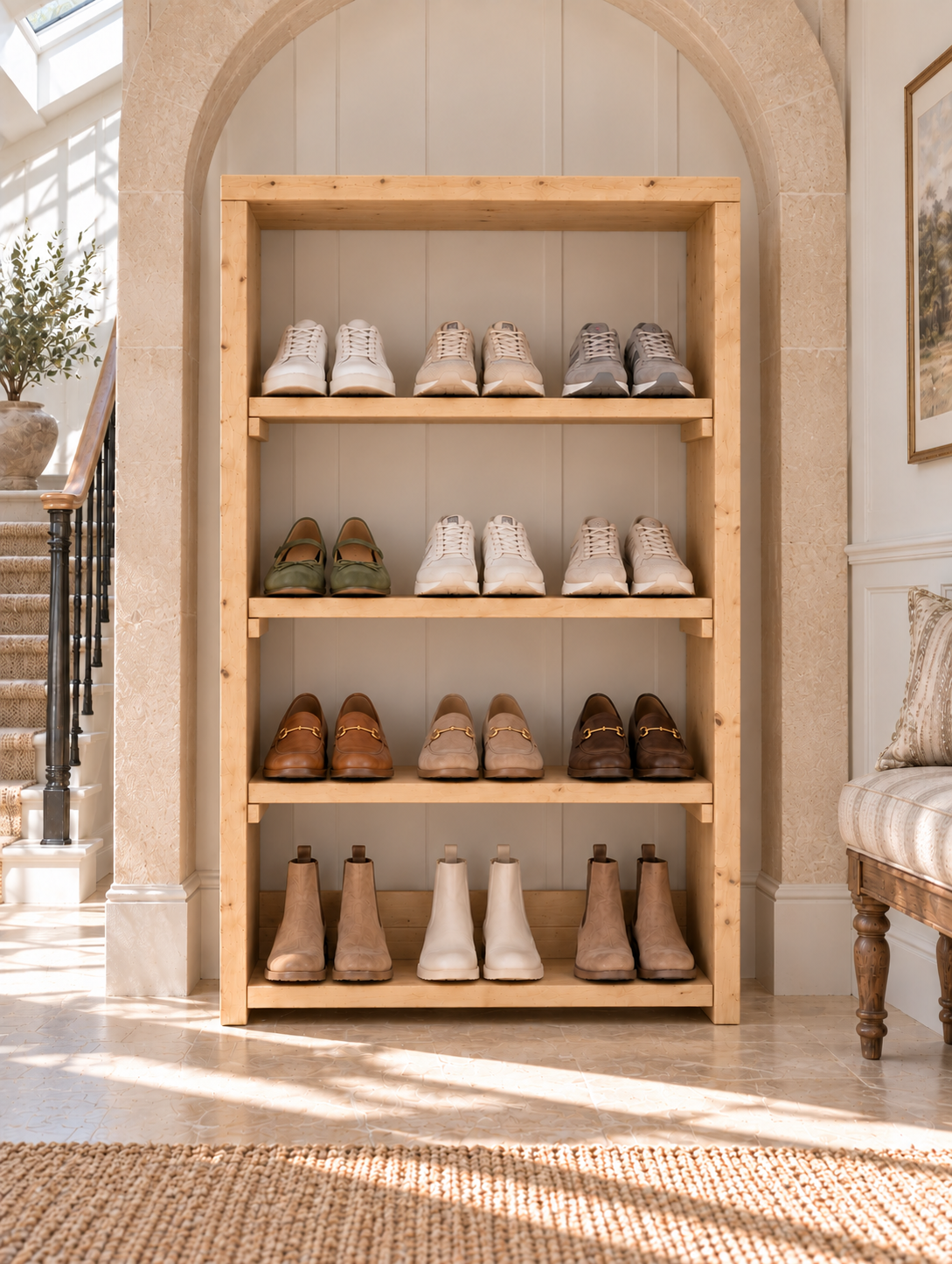 HATHERLEIGH Light Oak Colour Solid Wood Wardrobe Shoe Cabinet – Open Wardrobe, Rustic Scandinavian Design