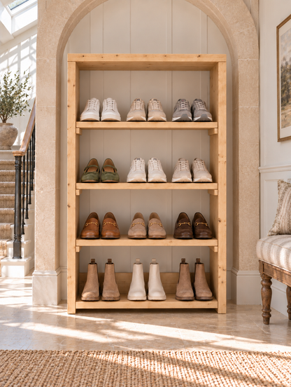 HATHERLEIGH Light Oak Colour Solid Wood Wardrobe Shoe Cabinet – Open Wardrobe, Rustic Scandinavian Design