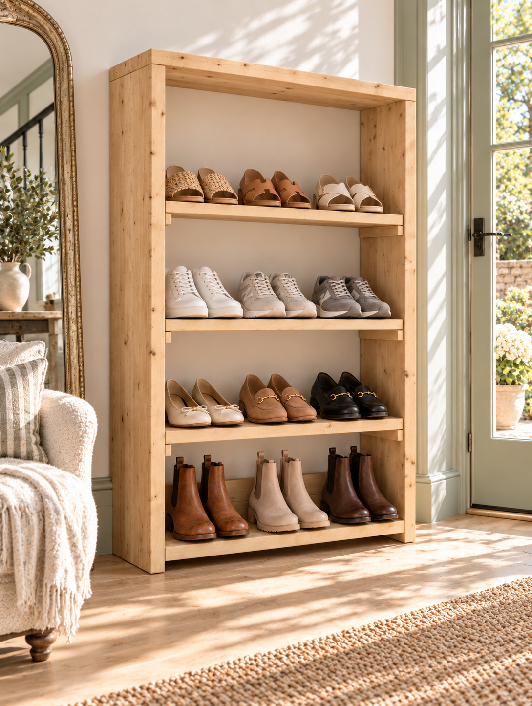 HATHERLEIGH Light Oak Colour Solid Wood Wardrobe Shoe Cabinet – Open Wardrobe, Rustic Scandinavian Design