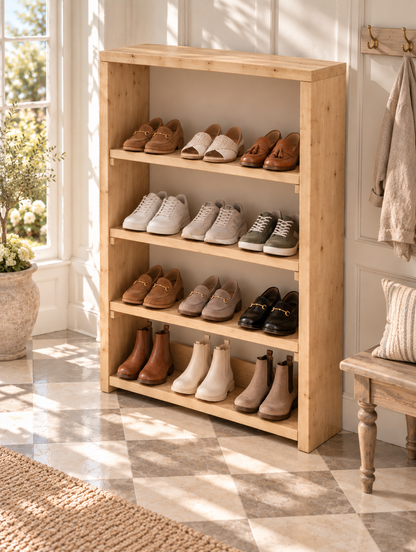 HATHERLEIGH Light Oak Colour Solid Wood Wardrobe Shoe Cabinet – Open Wardrobe, Rustic Scandinavian Design