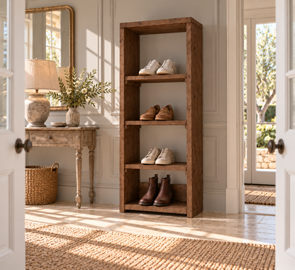 HATHERLEIGH Walnut Colour Solid Wood Wardrobe Shoe Cabinet – Open Wardrobe, Rustic Scandinavian Design