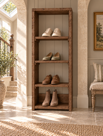 HATHERLEIGH Walnut Colour Solid Wood Wardrobe Shoe Cabinet – Open Wardrobe, Rustic Scandinavian Design