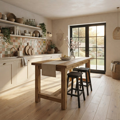 HAZEL Island Solid Wood Kitchen Island With Shelf / Breakfast Bar