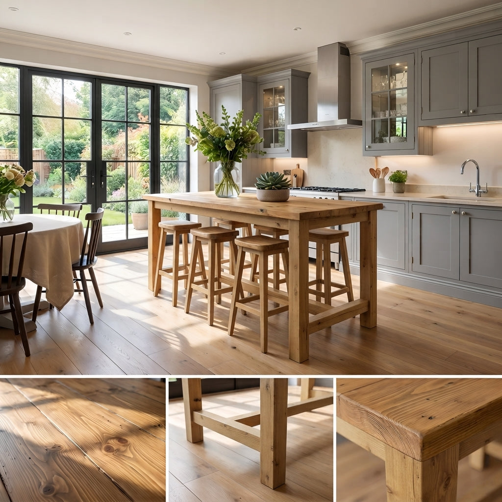 HAZEL Island Solid Wood Kitchen Island With Shelf / Breakfast Bar
