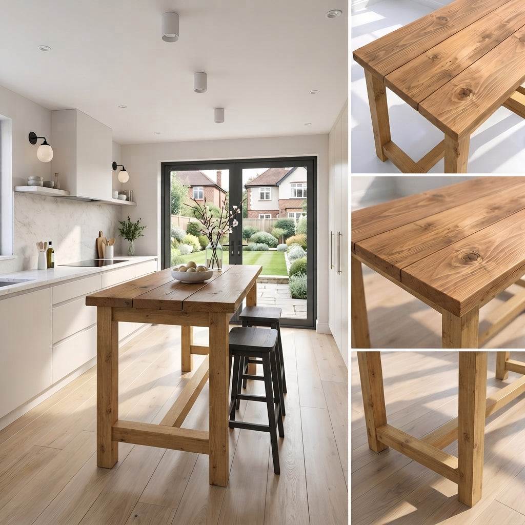 HAZEL Island Solid Wood Kitchen Island With Shelf / Breakfast Bar