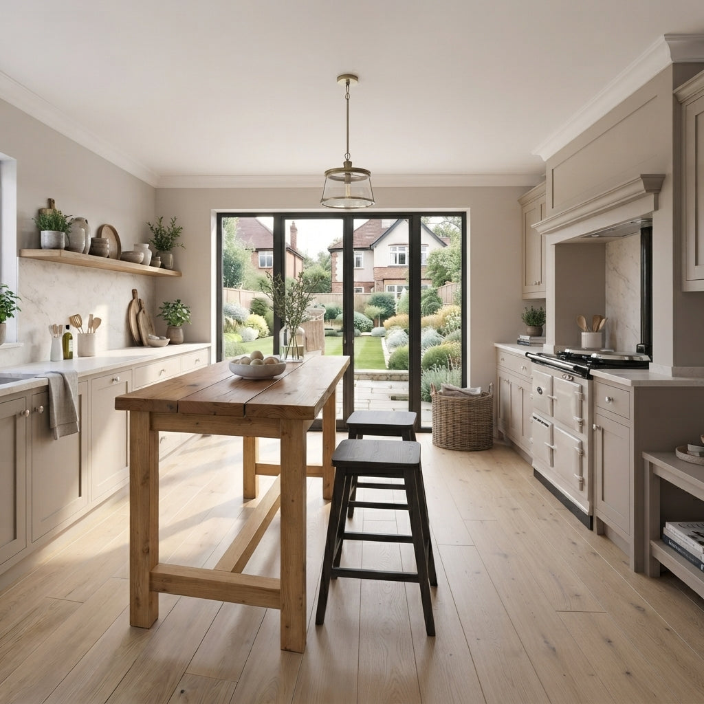 HAZEL Island Solid Wood Kitchen Island With Shelf / Breakfast Bar