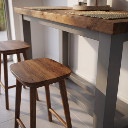 HAZEL Medium Grey Island Solid Wood Kitchen Island With Shelf / Breakfast Bar