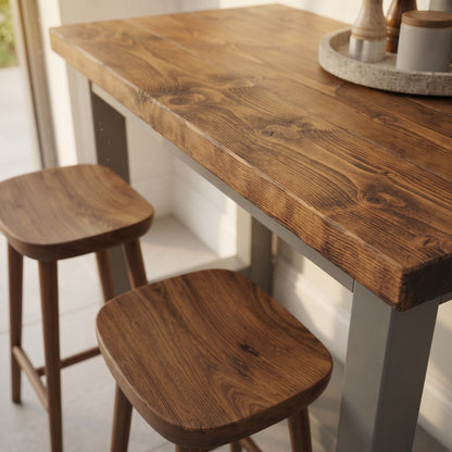 HAZEL Medium Grey Island Solid Wood Kitchen Island With Shelf / Breakfast Bar