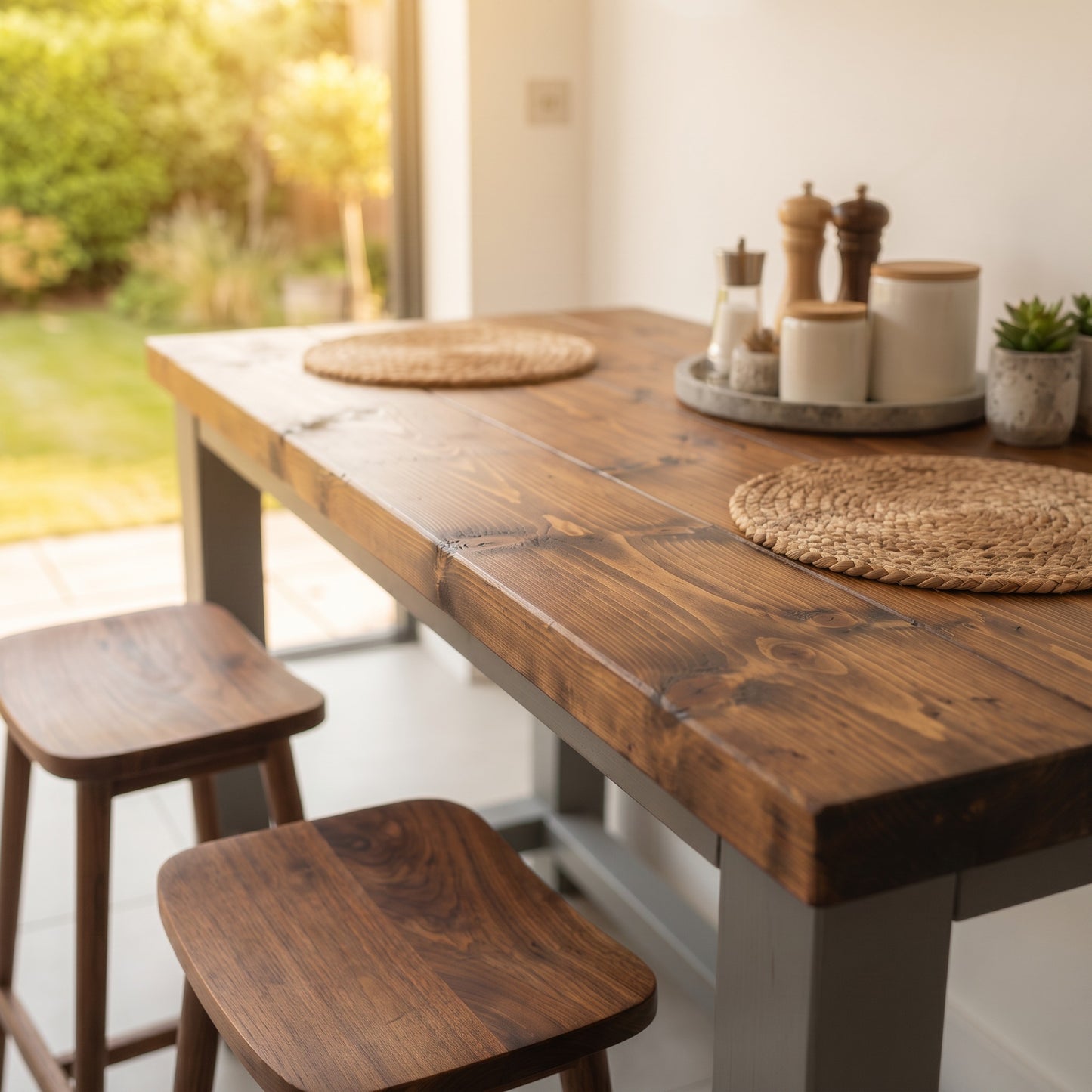 HAZEL Medium Grey Island Solid Wood Kitchen Island With Shelf / Breakfast Bar