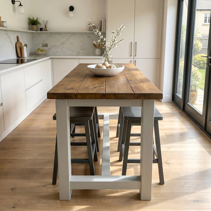HAZEL Light Grey Island Solid Wood Kitchen Island With Shelf / Breakfast Bar