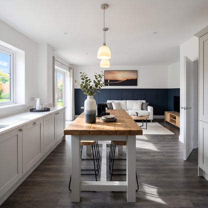 HAZEL Light Grey Island Solid Wood Kitchen Island With Shelf / Breakfast Bar