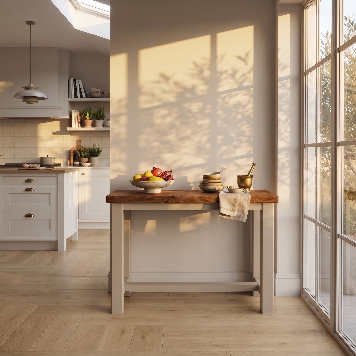 HAZEL Cashmere Island Solid Wood Kitchen Island With Shelf / Breakfast Bar