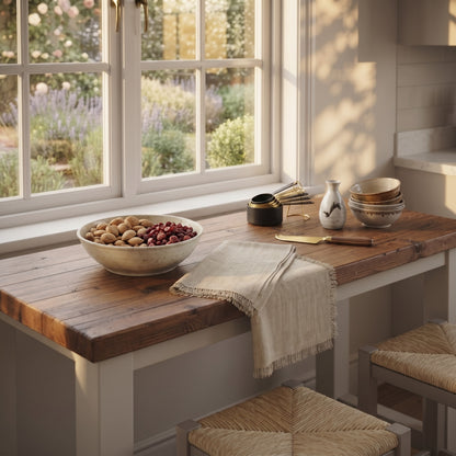 HAZEL Cashmere Island Solid Wood Kitchen Island With Shelf / Breakfast Bar