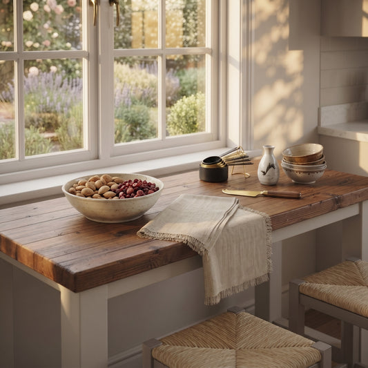 HAZEL Cashmere Island Solid Wood Kitchen Island With Shelf / Breakfast Bar