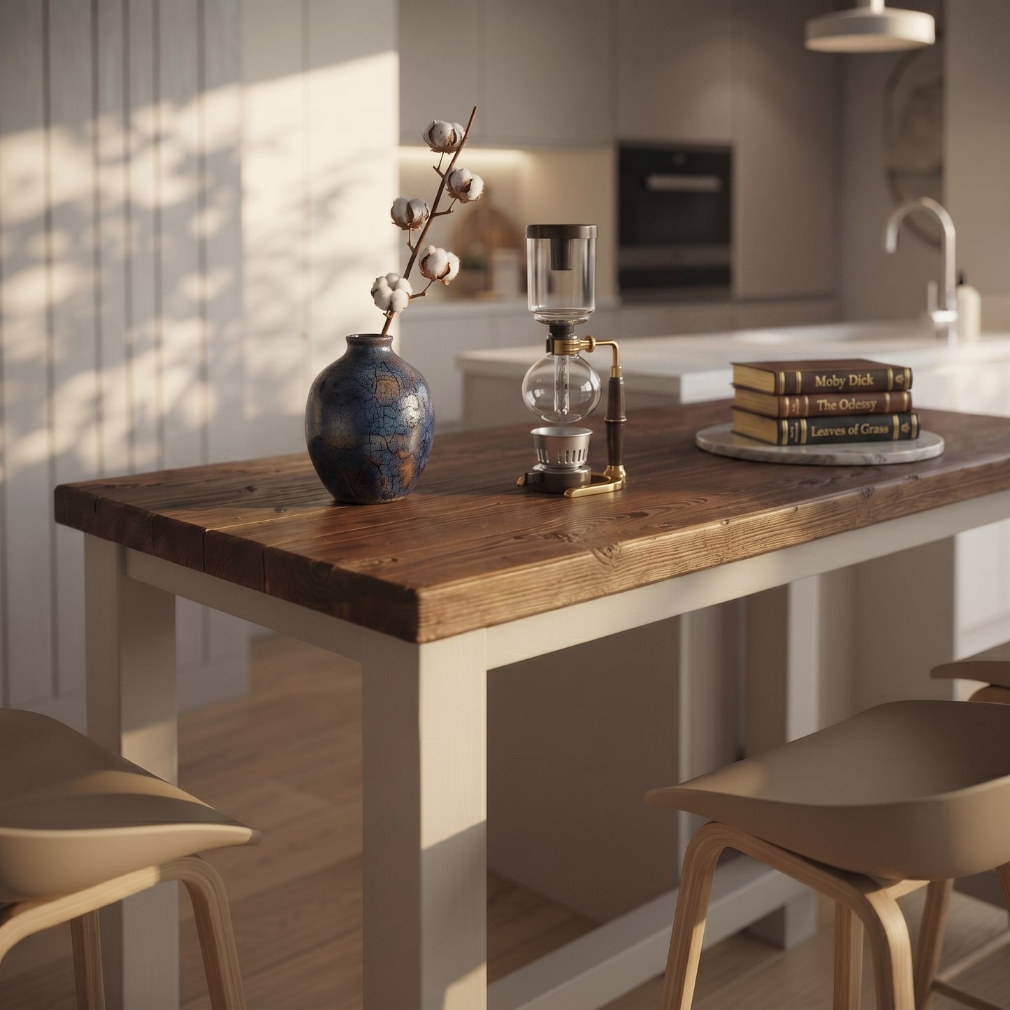 HAZEL Cashmere Island Solid Wood Kitchen Island With Shelf / Breakfast Bar