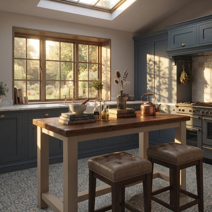 HAZEL Cashmere Island Solid Wood Kitchen Island With Shelf / Breakfast Bar