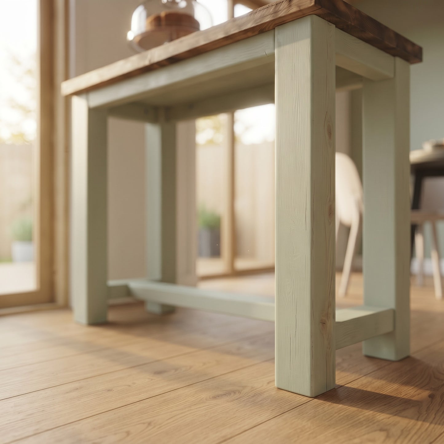 HAZEL Light Green / Dark Oak Top Island Solid Wood Kitchen Island With Shelf / Breakfast Bar