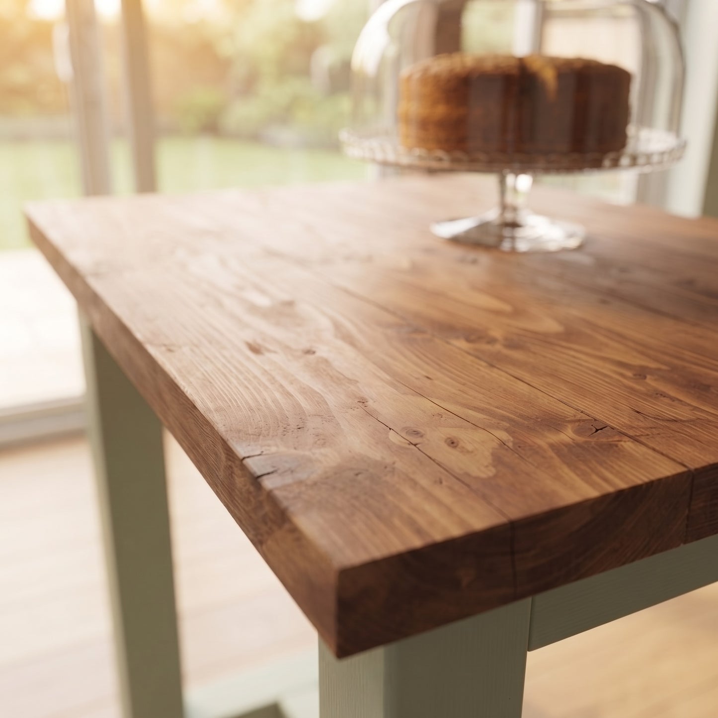 HAZEL Light Green / Dark Oak Top Island Solid Wood Kitchen Island With Shelf / Breakfast Bar