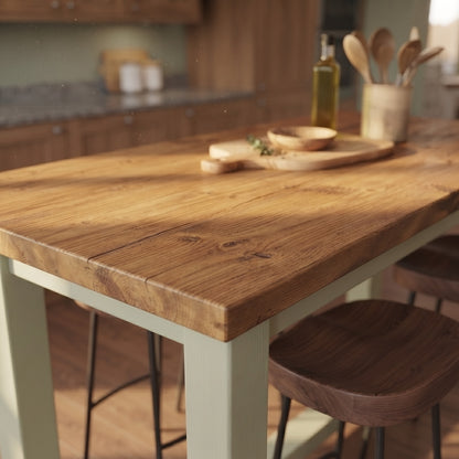 HAZEL Light Green / Dark Oak Top Island Solid Wood Kitchen Island With Shelf / Breakfast Bar