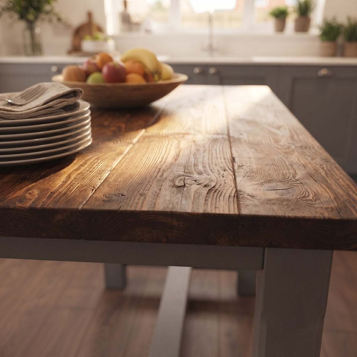 HAZEL Medium Grey Island Solid Wood Kitchen Island With Shelf / Breakfast Bar