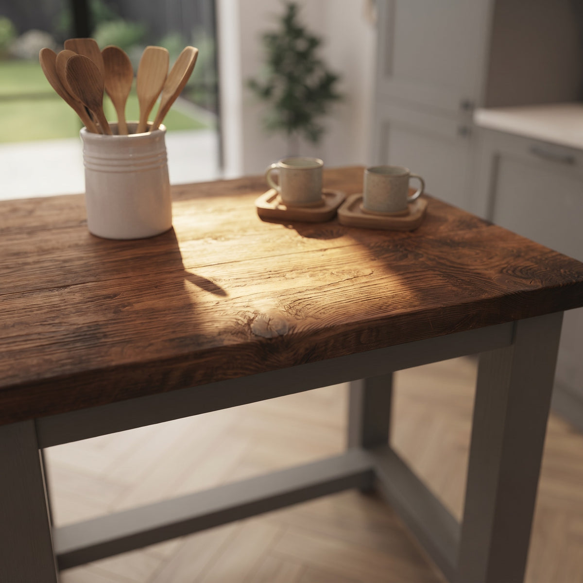 HAZEL Medium Grey Island Solid Wood Kitchen Island With Shelf / Breakfast Bar