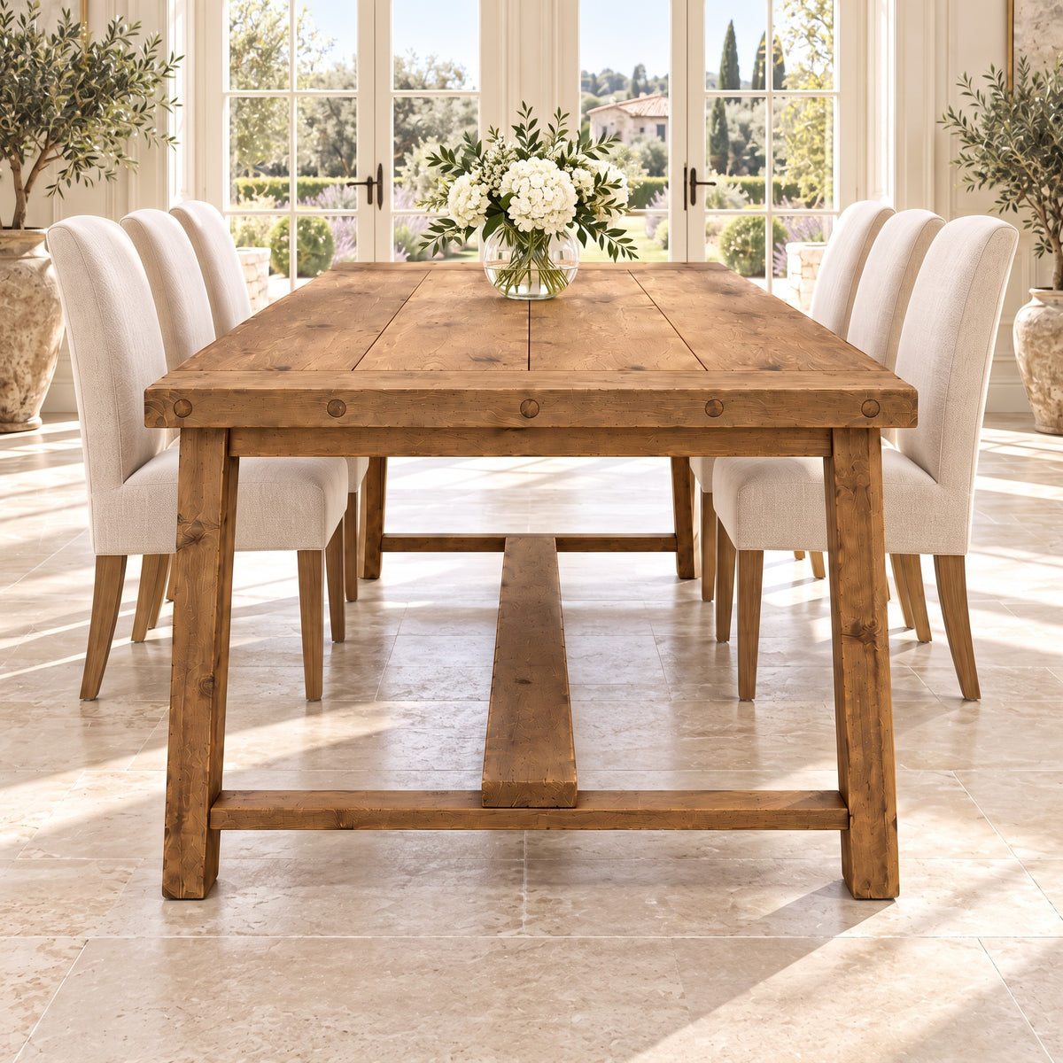 HELENA Solid Wood Rustic Dining Table With Wooden Legs
