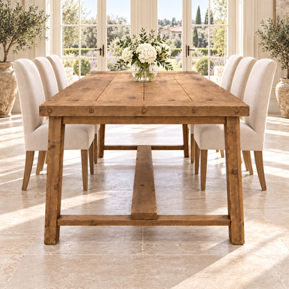 HELENA Solid Wood Rustic Dining Table With Wooden Legs