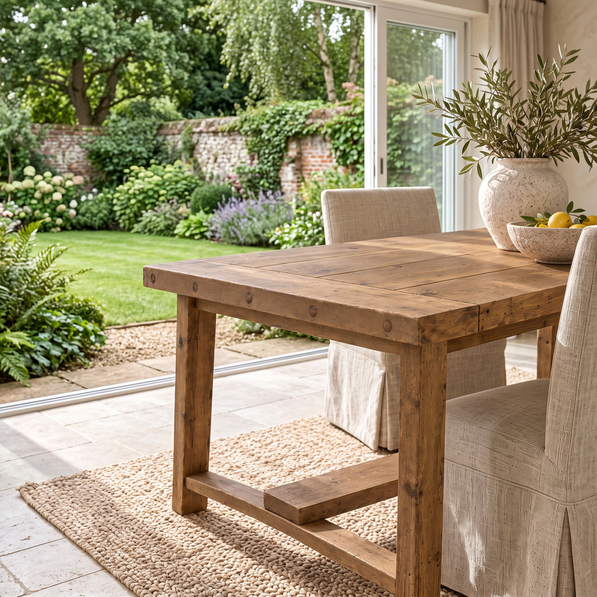 HELENA Solid Wood Rustic Dining Table With Wooden Legs