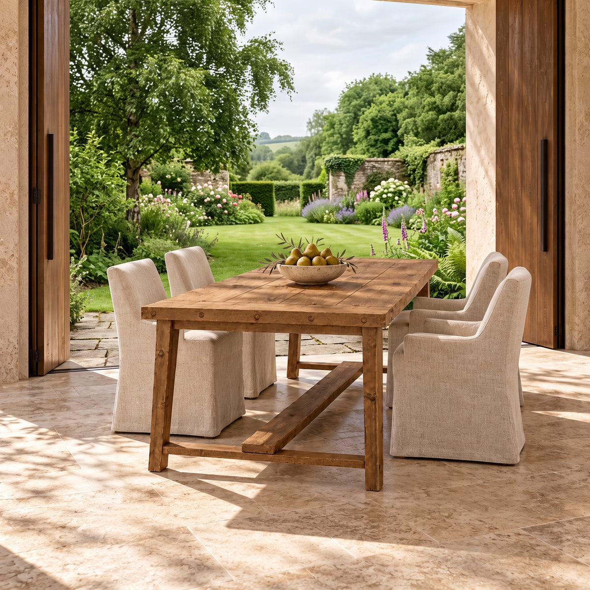 HELENA Solid Wood Rustic Dining Table With Wooden Legs