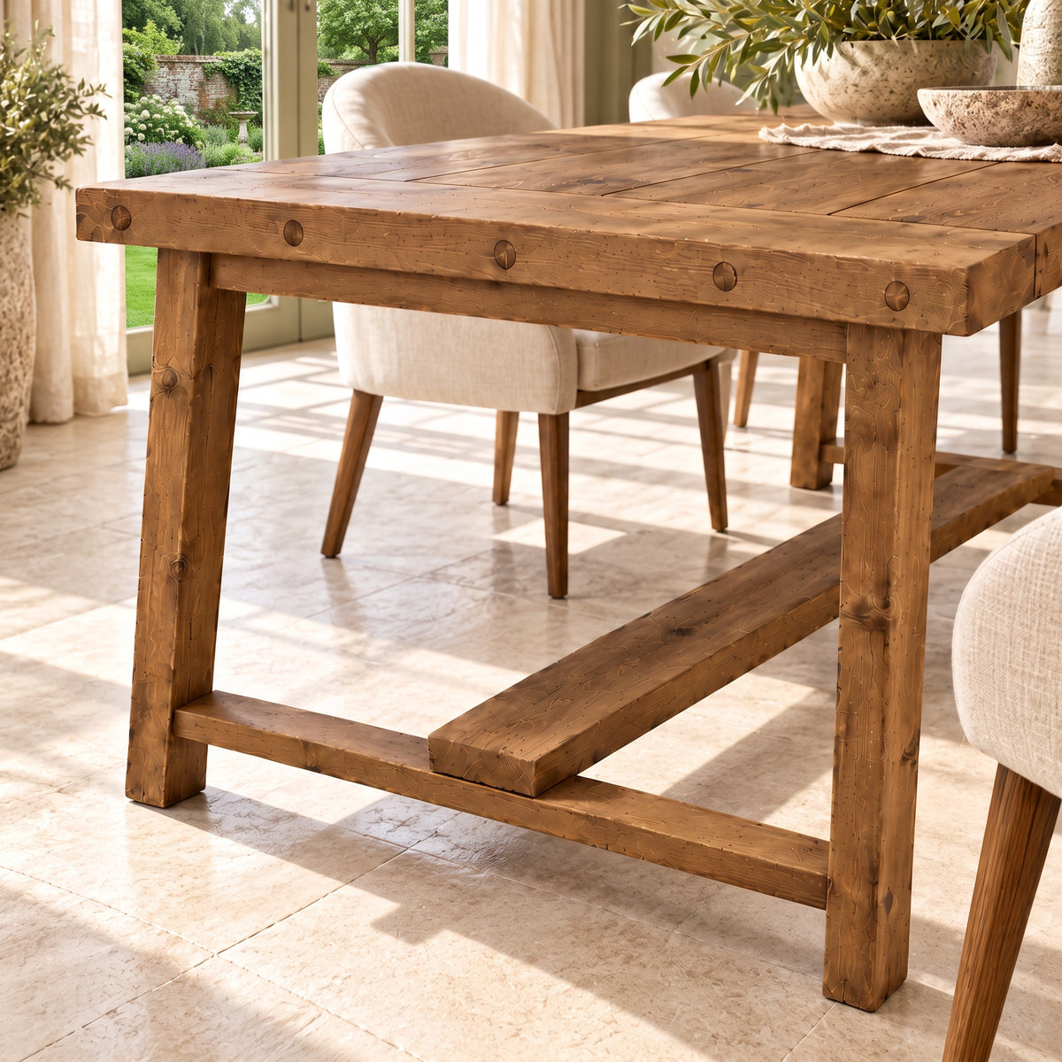 HELENA Solid Wood Rustic Dining Table With Wooden Legs