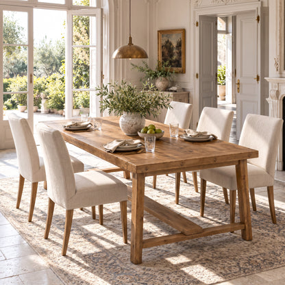 HELENA Solid Wood Rustic Dining Table With Wooden Legs