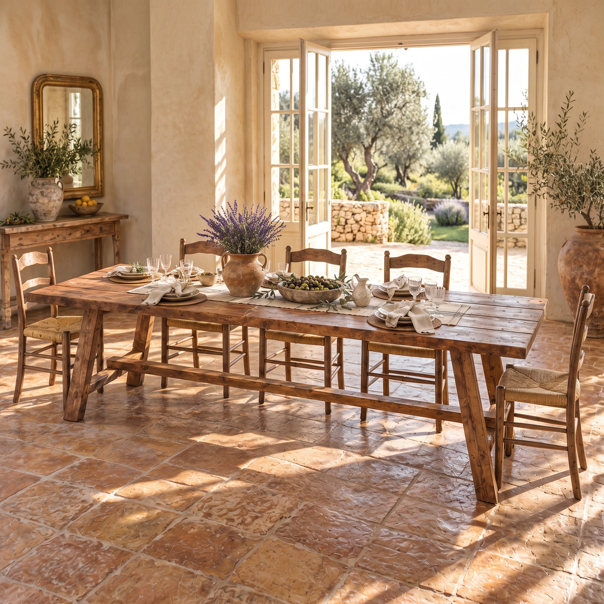 HELENA Solid Wood Rustic Dining Table With Wooden Legs
