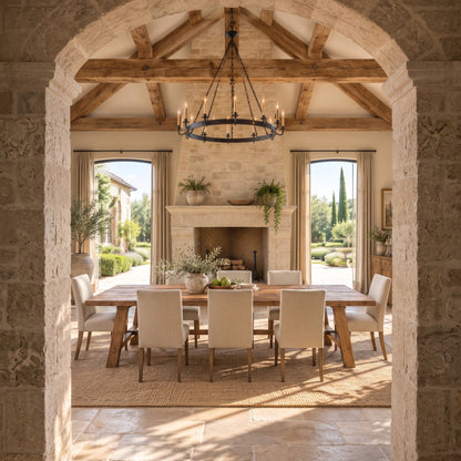 HELENA Solid Wood Rustic Dining Table With Wooden Legs