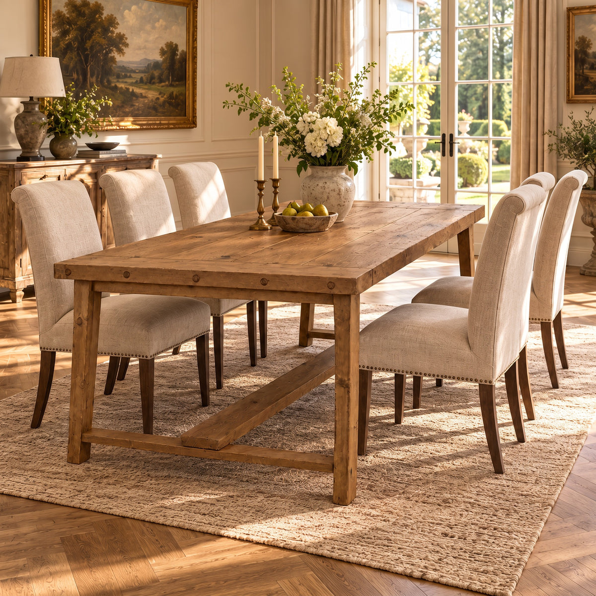 HELENA Solid Wood Rustic Dining Table With Wooden Legs