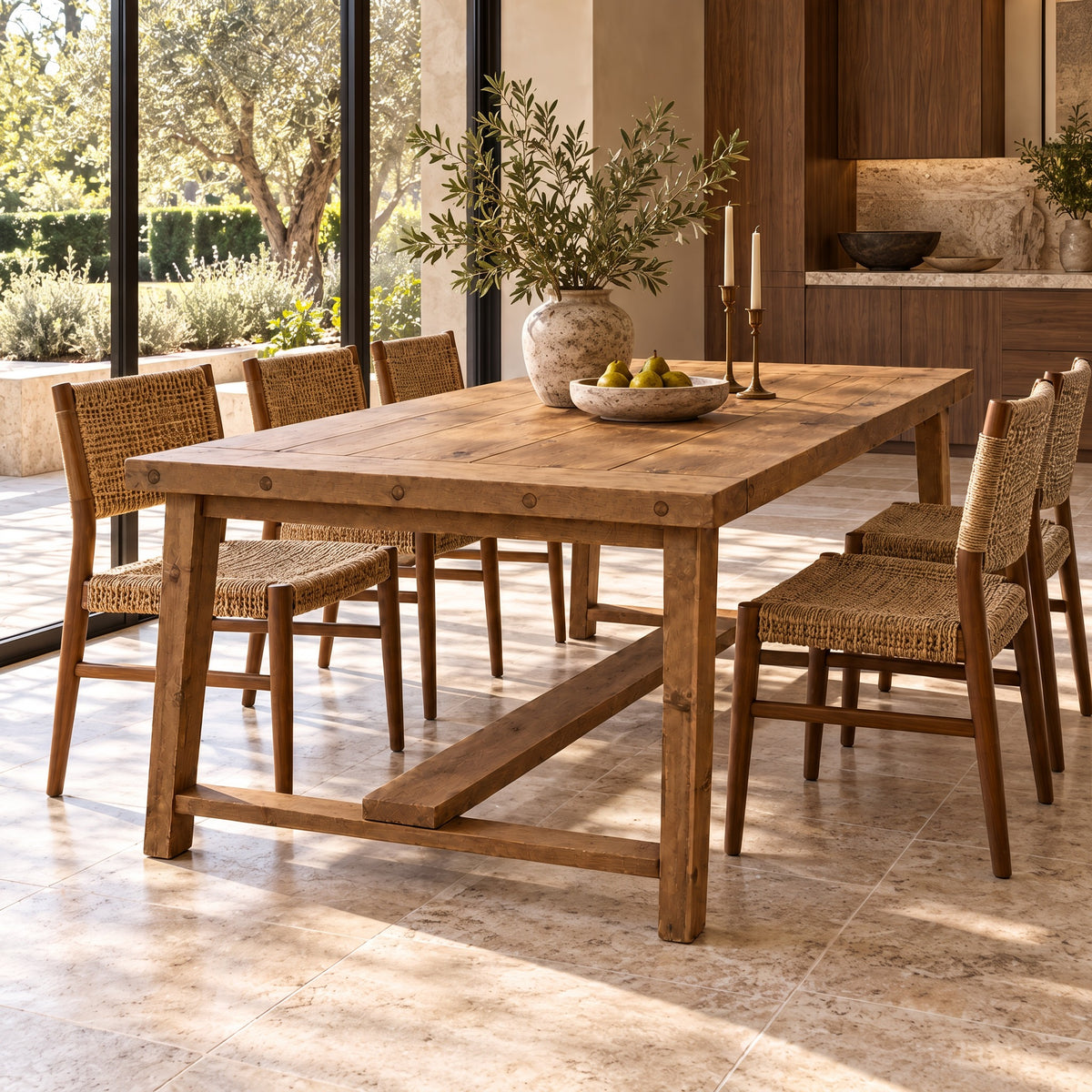 HELENA Solid Wood Rustic Dining Table With Wooden Legs