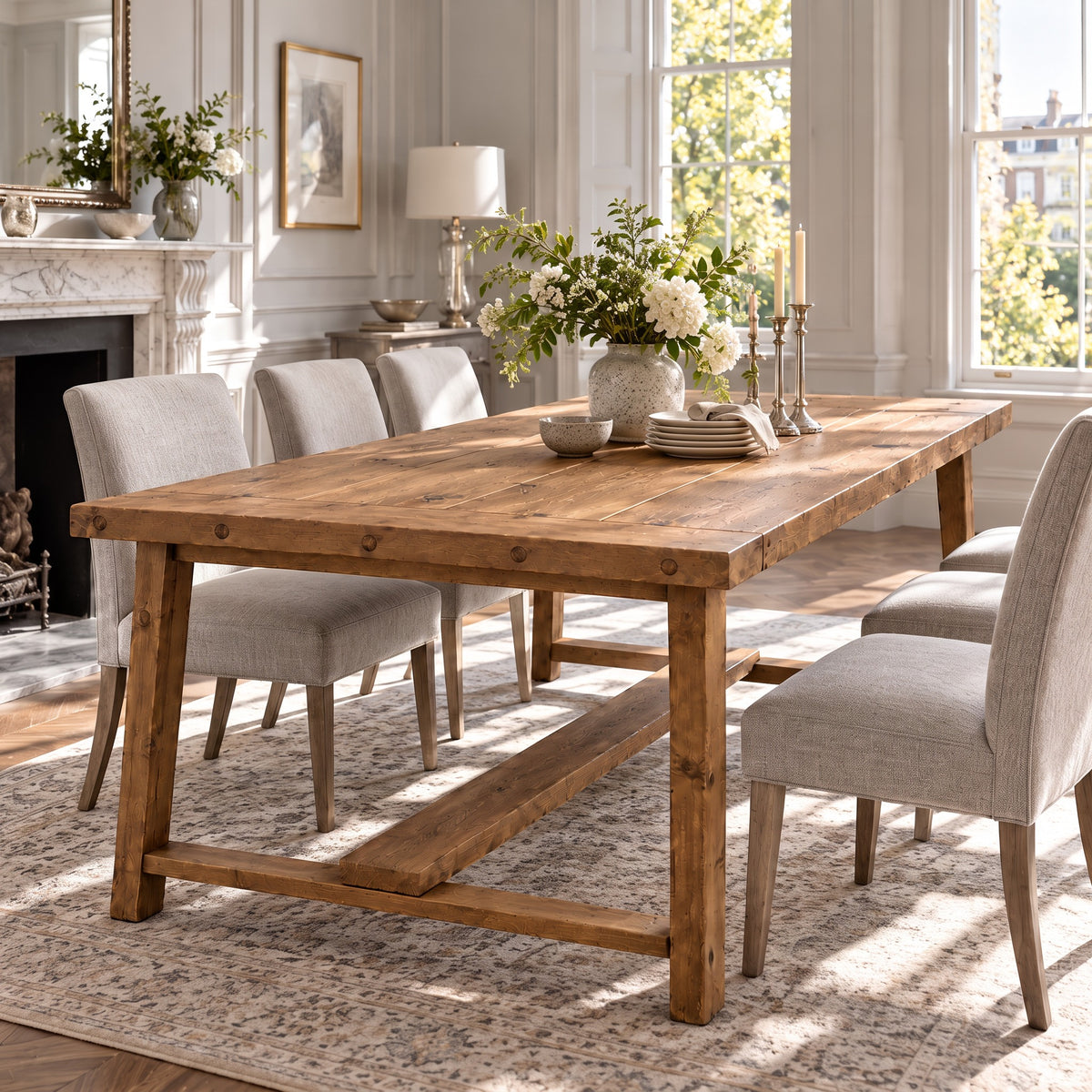 HELENA Solid Wood Rustic Dining Table With Wooden Legs