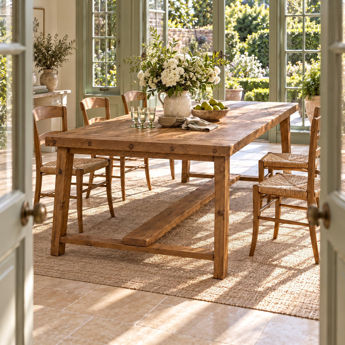 HELENA Solid Wood Rustic Dining Table With Wooden Legs