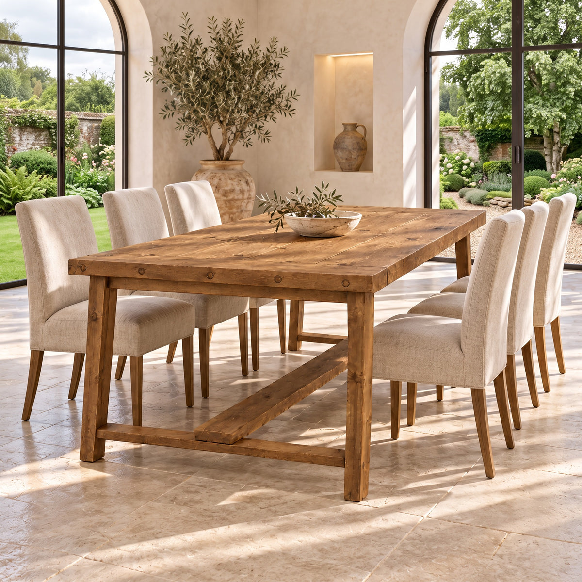 HELENA Solid Wood Rustic Dining Table With Wooden Legs