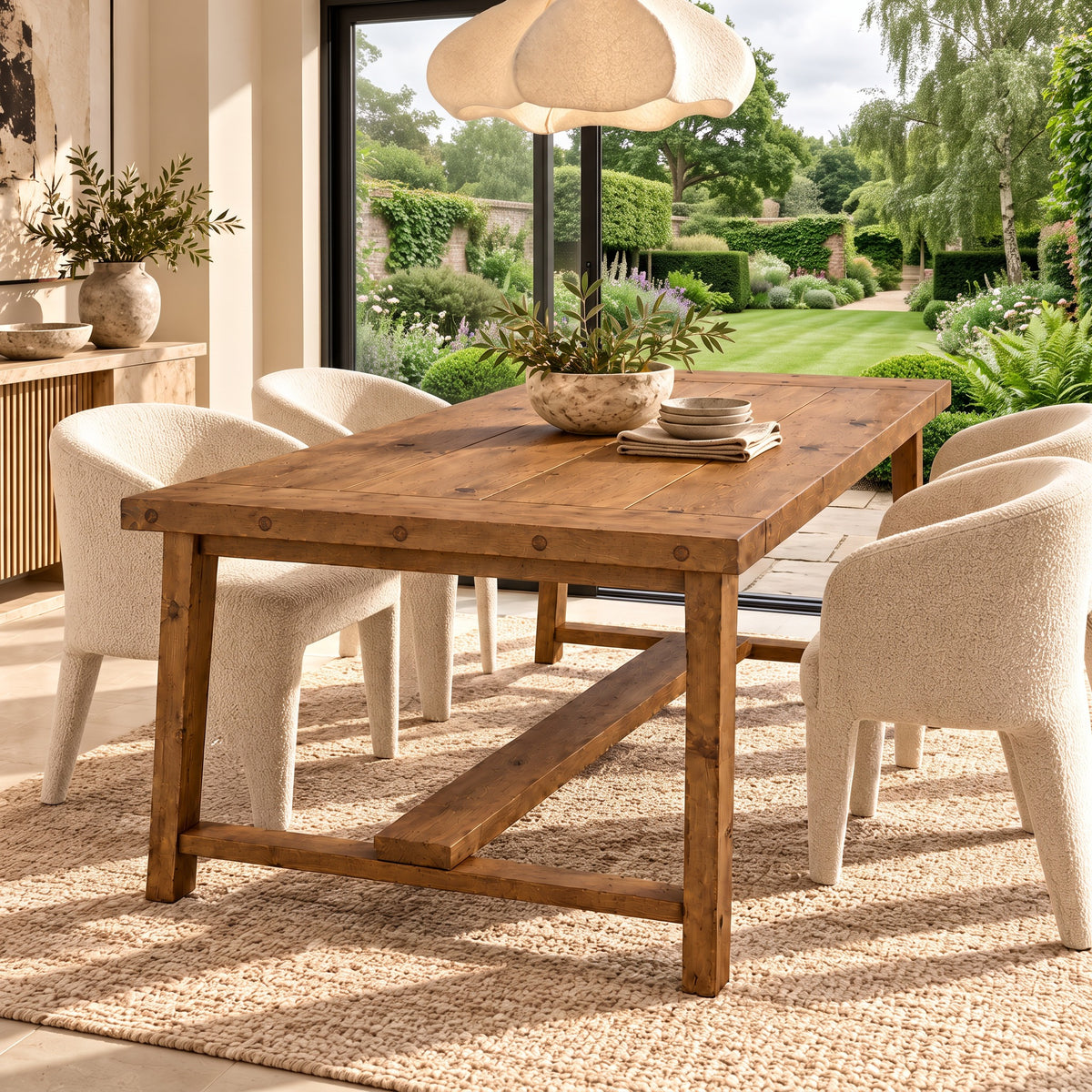HELENA Solid Wood Rustic Dining Table With Wooden Legs