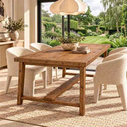 HELENA Solid Wood Rustic Dining Table With Wooden Legs